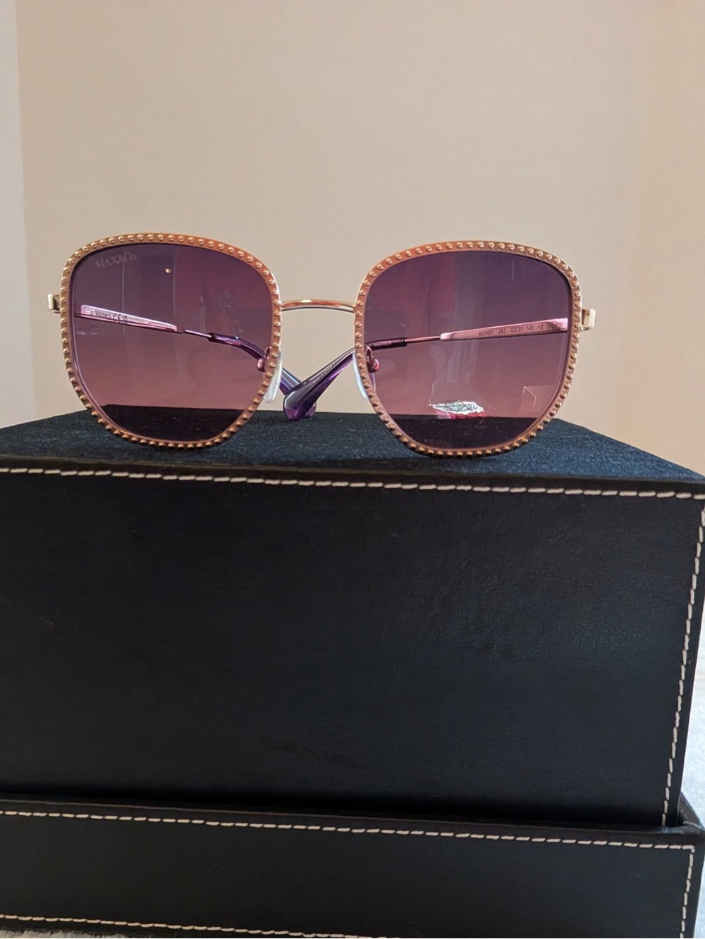 Women's Fashion Sunglasses with Lavender Lenses and Embellished Gold Frame